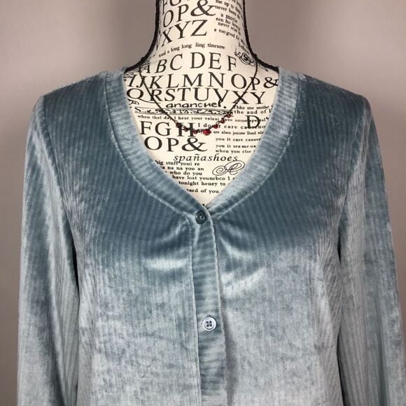 Lucky Brand aqua velvet ribbed long sleeve button down 90s y2k fairy sz Medium - Picture 2 of 7